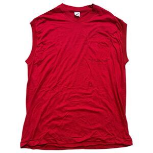 Fruit Of The Loom Vtg XXL Single Stitch Pocket T-Shirt Red Sleeveless 90s